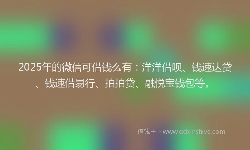 2025年的微信可借钱么有：洋洋借呗、钱速达贷、钱速借易行、拍拍贷、融悦宝钱包等。