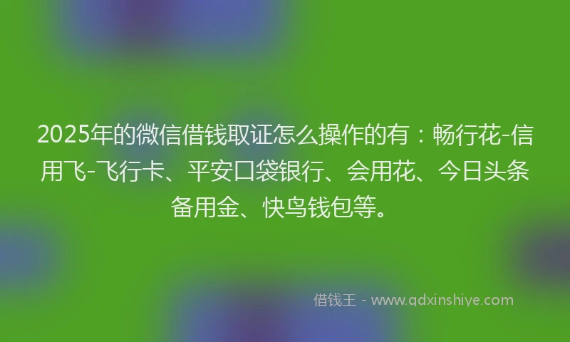 2025年的微信借钱取证怎么操作的有：畅行花-信用飞-飞行卡、平安口袋银行、会用花、今日头条备用金、快鸟钱包等。