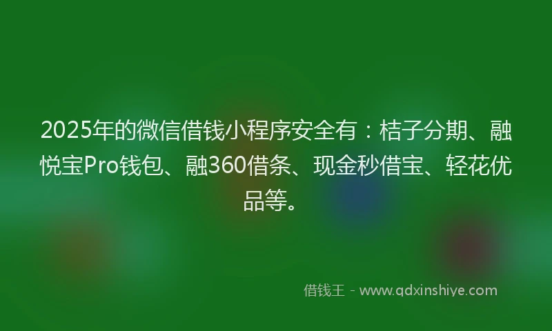2025年的微信借钱小程序安全有：桔子分期、融悦宝Pro钱包、融360借条、现金秒借宝、轻花优品等。