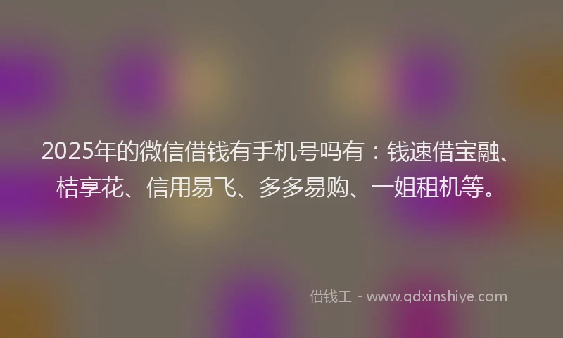 2025年的微信借钱有手机号吗有：钱速借宝融、桔享花、信用易飞、多多易购、一姐租机等。