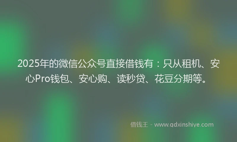 2025年的微信公众号直接借钱有：只从租机、安心Pro钱包、安心购、读秒贷、花豆分期等。