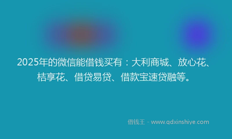 2025年的微信能借钱买有：大利商城、放心花、桔享花、借贷易贷、借款宝速贷融等。