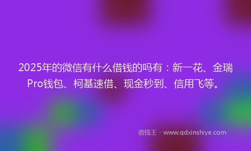 2025年的微信有什么借钱的吗有：新一花、金瑞Pro钱包、柯基速借、现金秒到、信用飞等。
