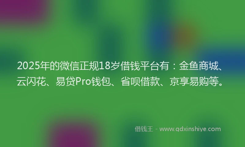 2025年的微信正规18岁借钱平台有：金鱼商城、云闪花、易贷Pro钱包、省呗借款、京享易购等。
