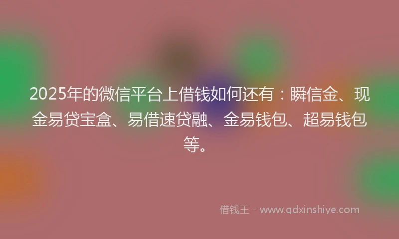 2025年的微信平台上借钱如何还有：瞬信金、现金易贷宝盒、易借速贷融、金易钱包、超易钱包等。
