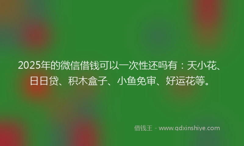 2025年的微信借钱可以一次性还吗有：天小花、日日贷、积木盒子、小鱼免审、好运花等。