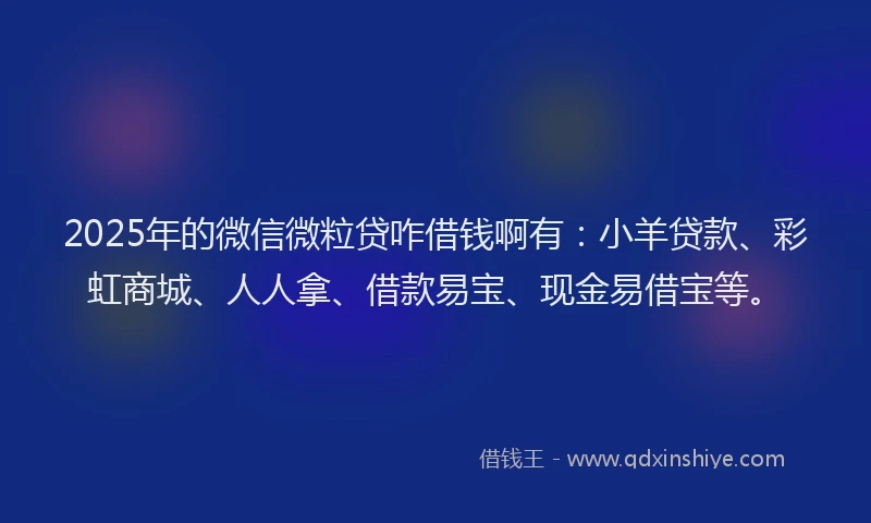 2025年的微信微粒贷咋借钱啊有：小羊贷款、彩虹商城、人人拿、借款易宝、现金易借宝等。