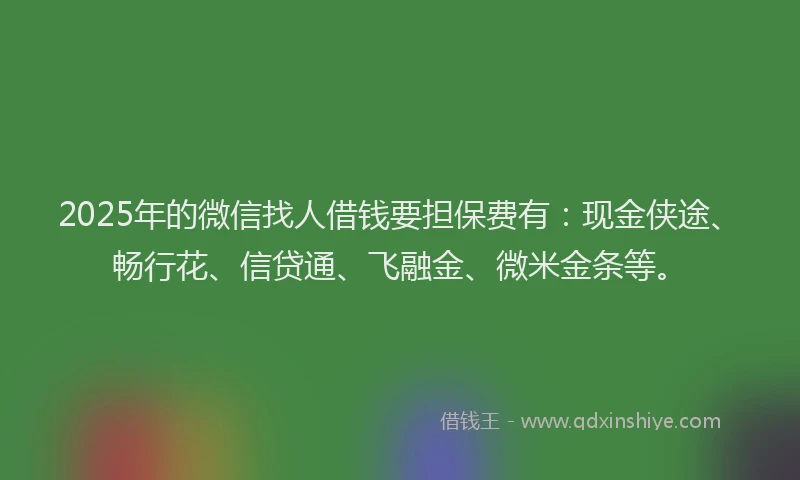 2025年的微信找人借钱要担保费有：现金侠途、畅行花、信贷通、飞融金、微米金条等。