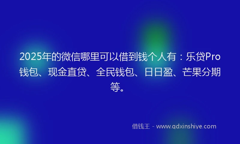 2025年的微信哪里可以借到钱个人有：乐贷Pro钱包、现金直贷、全民钱包、日日盈、芒果分期等。