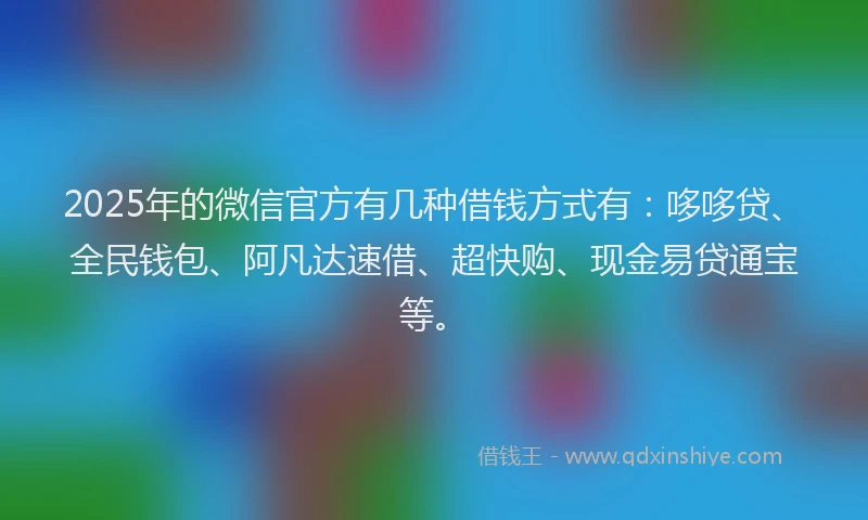 2025年的微信官方有几种借钱方式有：哆哆贷、全民钱包、阿凡达速借、超快购、现金易贷通宝等。