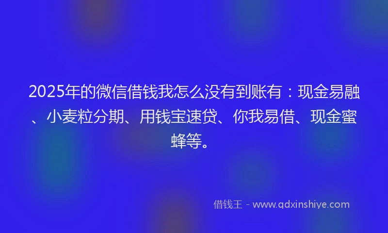 2025年的微信借钱我怎么没有到账有：现金易融、小麦粒分期、用钱宝速贷、你我易借、现金蜜蜂等。