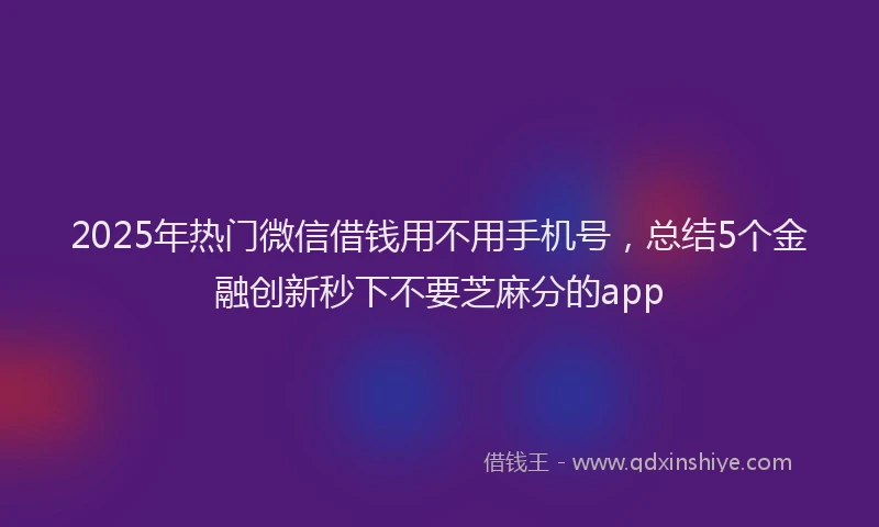 2025年热门微信借钱用不用手机号，总结5个金融创新秒下不要芝麻分的app