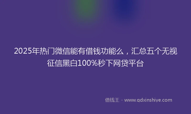 2025年热门微信能有借钱功能么，汇总五个无视征信黑白100%秒下网贷平台