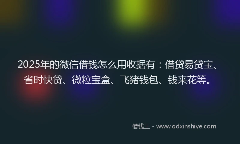 2025年的微信借钱怎么用收据有：借贷易贷宝、省时快贷、微粒宝盒、飞猪钱包、钱来花等。