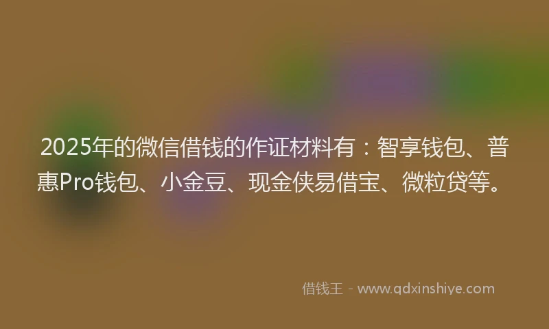 2025年的微信借钱的作证材料有：智享钱包、普惠Pro钱包、小金豆、现金侠易借宝、微粒贷等。