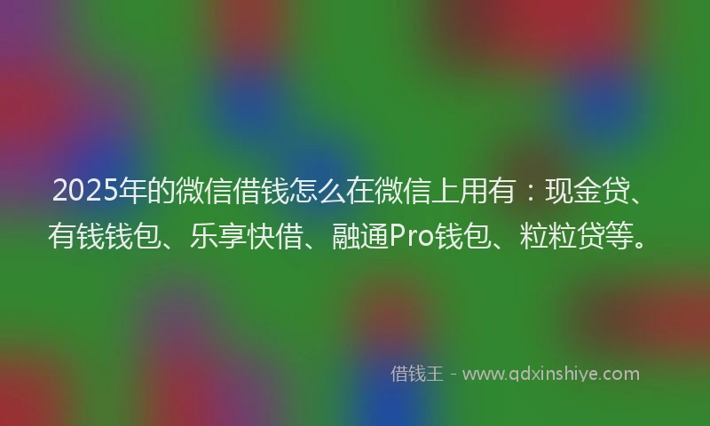 2025年的微信借钱怎么在微信上用有：现金贷、有钱钱包、乐享快借、融通Pro钱包、粒粒贷等。