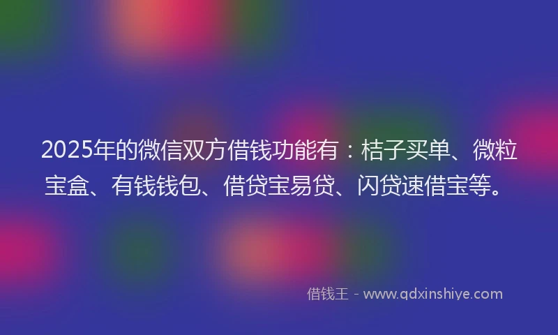 2025年的微信双方借钱功能有：桔子买单、微粒宝盒、有钱钱包、借贷宝易贷、闪贷速借宝等。