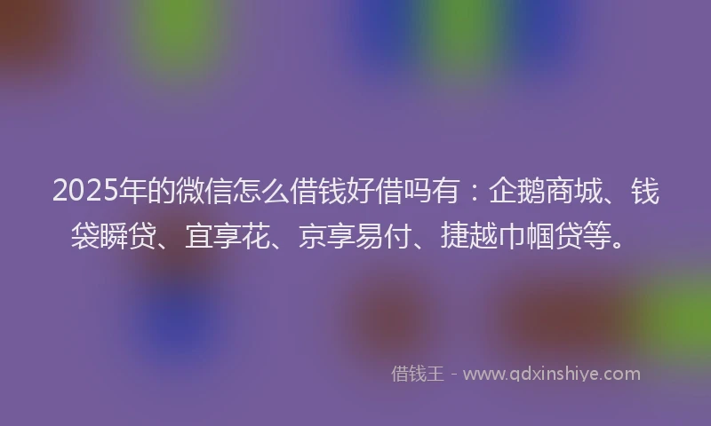 2025年的微信怎么借钱好借吗有：企鹅商城、钱袋瞬贷、宜享花、京享易付、捷越巾帼贷等。