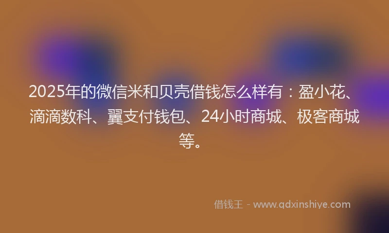 2025年的微信米和贝壳借钱怎么样有：盈小花、滴滴数科、翼支付钱包、24小时商城、极客商城等。