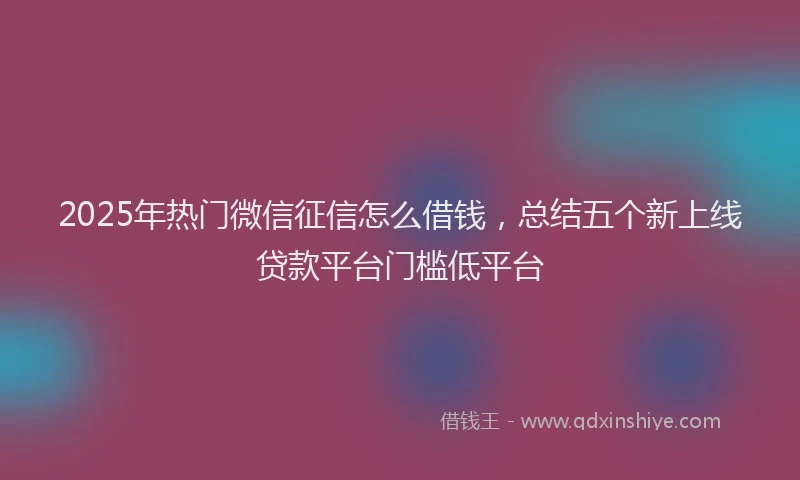 2025年热门微信征信怎么借钱，总结五个新上线贷款平台门槛低平台