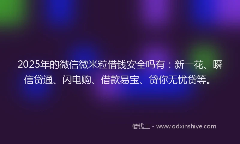 2025年的微信微米粒借钱安全吗有：新一花、瞬信贷通、闪电购、借款易宝、贷你无忧贷等。