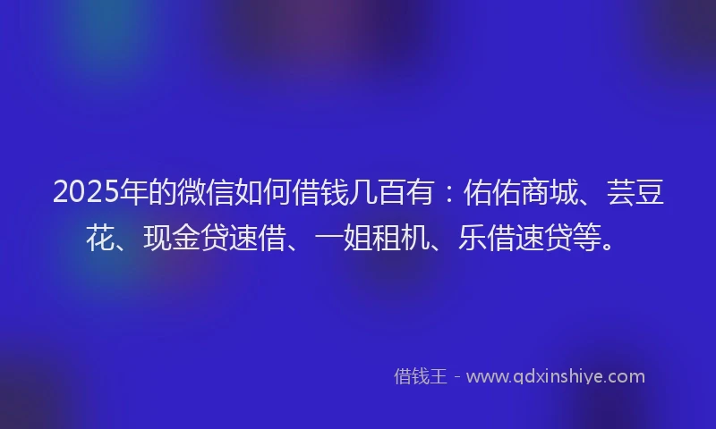 2025年的微信如何借钱几百有：佑佑商城、芸豆花、现金贷速借、一姐租机、乐借速贷等。