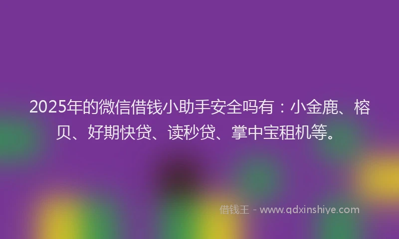 2025年的微信借钱小助手安全吗有：小金鹿、榕贝、好期快贷、读秒贷、掌中宝租机等。