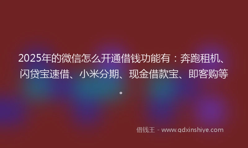 2025年的微信怎么开通借钱功能有：奔跑租机、闪贷宝速借、小米分期、现金借款宝、即客购等。