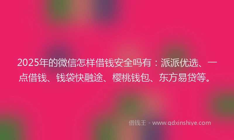 2025年的微信怎样借钱安全吗有：派派优选、一点借钱、钱袋快融途、樱桃钱包、东方易贷等。