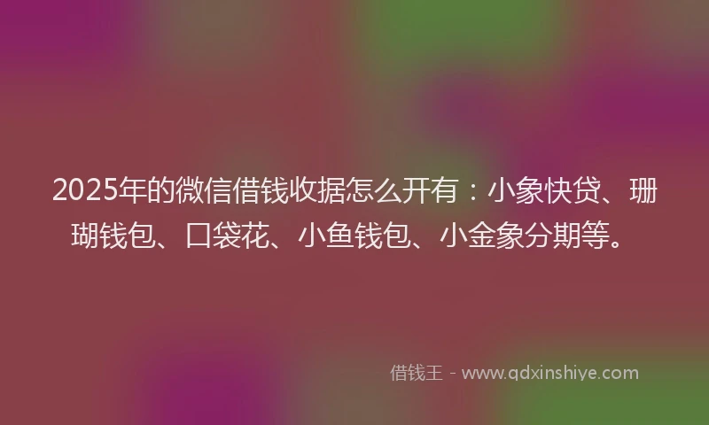 2025年的微信借钱收据怎么开有：小象快贷、珊瑚钱包、口袋花、小鱼钱包、小金象分期等。