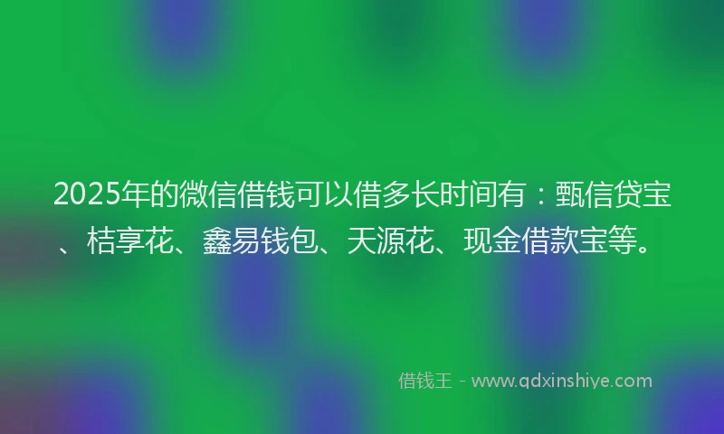 2025年的微信借钱可以借多长时间有：甄信贷宝、桔享花、鑫易钱包、天源花、现金借款宝等。