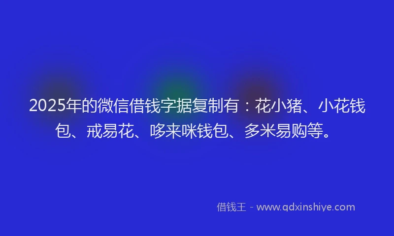 2025年的微信借钱字据复制有：花小猪、小花钱包、戒易花、哆来咪钱包、多米易购等。