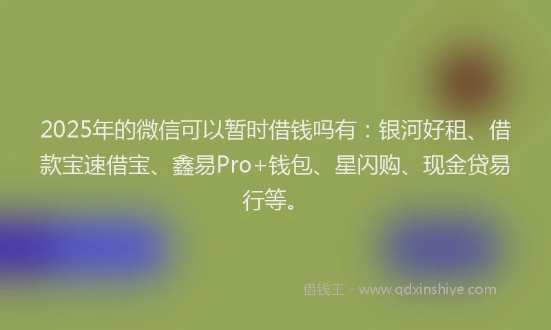 2025年的微信可以暂时借钱吗有：银河好租、借款宝速借宝、鑫易Pro+钱包、星闪购、现金贷易行等。