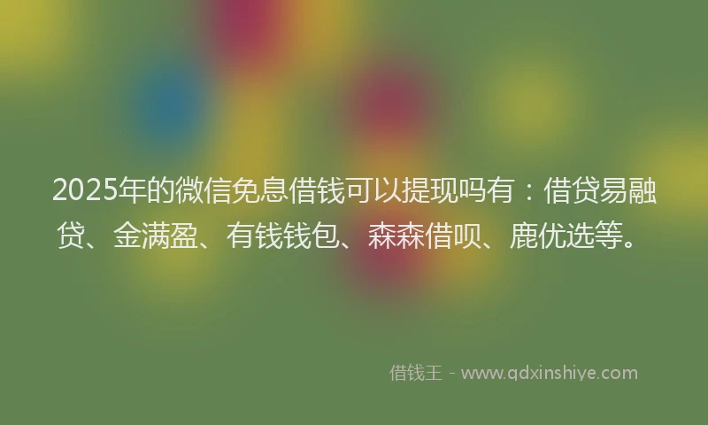 2025年的微信免息借钱可以提现吗有：借贷易融贷、金满盈、有钱钱包、森森借呗、鹿优选等。