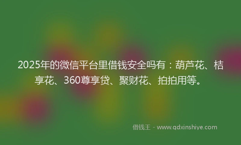 2025年的微信平台里借钱安全吗有：葫芦花、桔享花、360尊享贷、聚财花、拍拍用等。