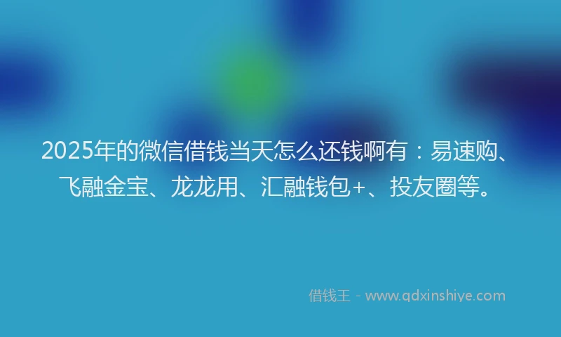 2025年的微信借钱当天怎么还钱啊有：易速购、飞融金宝、龙龙用、汇融钱包+、投友圈等。