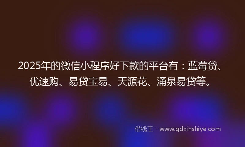 2025年的微信小程序好下款的平台有：蓝莓贷、优速购、易贷宝易、天源花、涌泉易贷等。