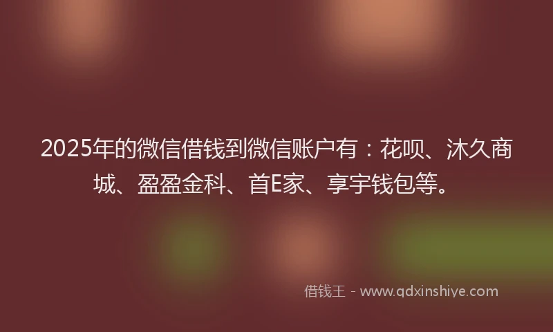 2025年的微信借钱到微信账户有：花呗、沐久商城、盈盈金科、首E家、享宇钱包等。