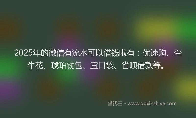 2025年的微信有流水可以借钱啦有：优速购、牵牛花、琥珀钱包、宜口袋、省呗借款等。