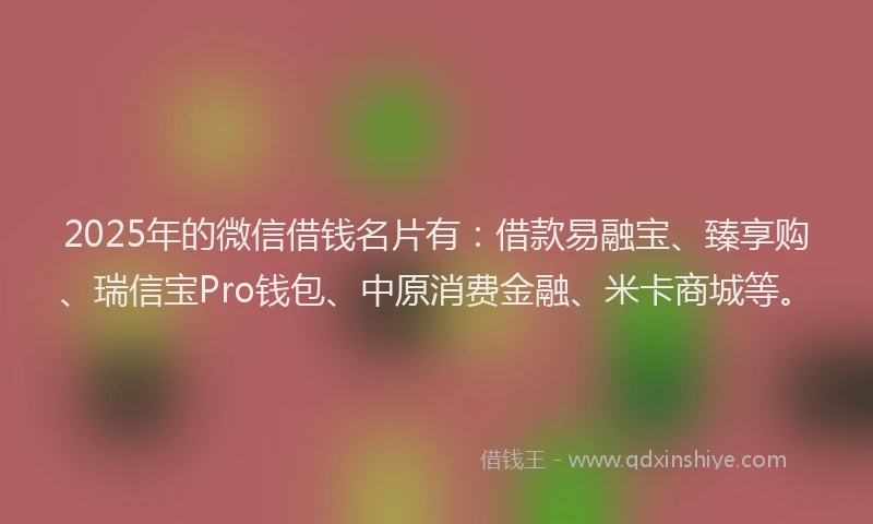 2025年的微信借钱名片有：借款易融宝、臻享购、瑞信宝Pro钱包、中原消费金融、米卡商城等。