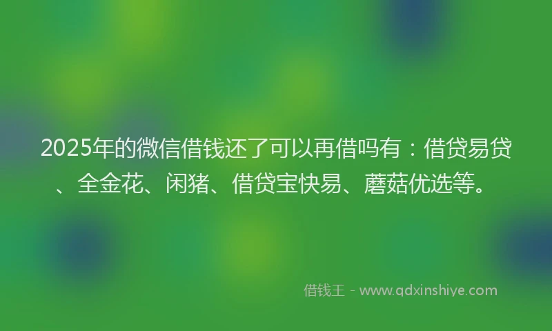 2025年的微信借钱还了可以再借吗有：借贷易贷、全金花、闲猪、借贷宝快易、蘑菇优选等。