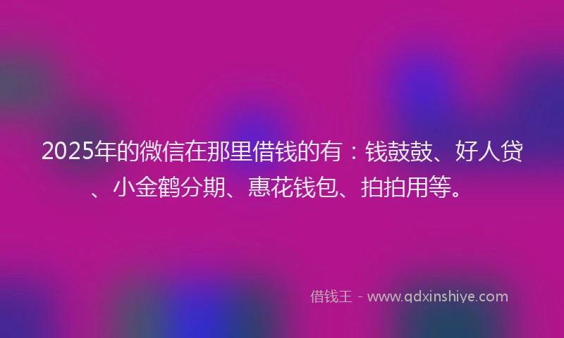 2025年的微信在那里借钱的有：钱鼓鼓、好人贷、小金鹤分期、惠花钱包、拍拍用等。