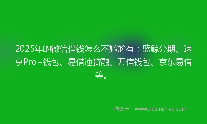 2025年的微信借钱怎么不尴尬有：蓝鲸分期、速享Pro+钱包、易借速贷融、万信钱包、京东易借等。