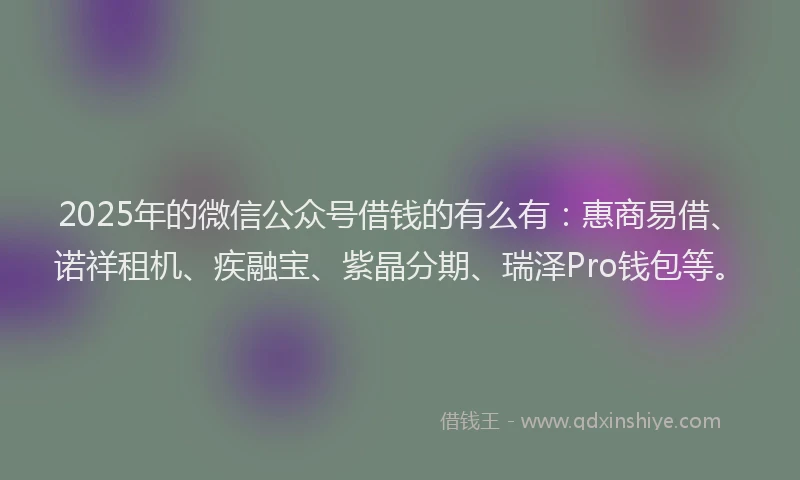2025年的微信公众号借钱的有么有：惠商易借、诺祥租机、疾融宝、紫晶分期、瑞泽Pro钱包等。