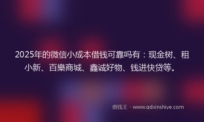 2025年的微信小成本借钱可靠吗有：现金树、租小新、百樂商城、鑫诚好物、钱进快贷等。