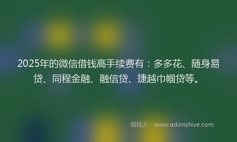 2025年的微信借钱高手续费有：多多花、随身易贷、同程金融、融信贷、捷越巾帼贷等。