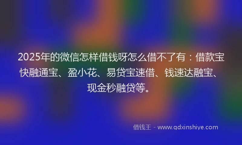 2025年的微信怎样借钱呀怎么借不了有：借款宝快融通宝、盈小花、易贷宝速借、钱速达融宝、现金秒融贷等。