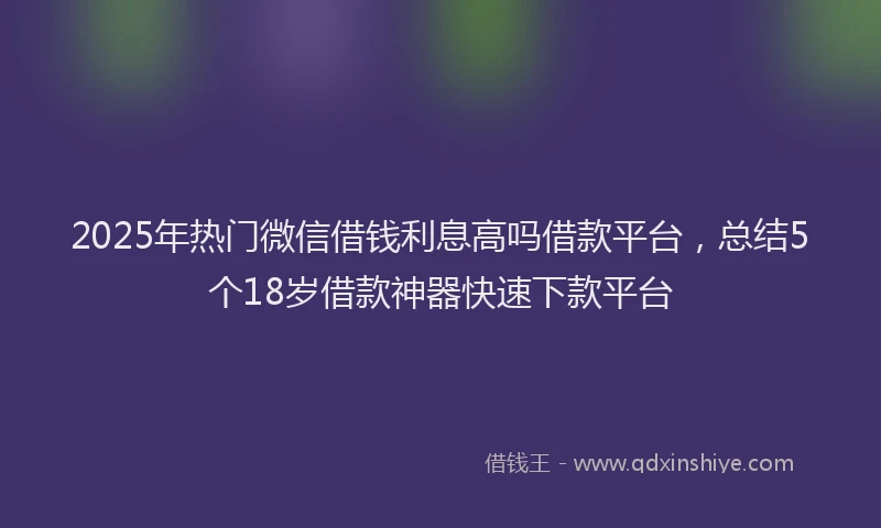 2025年热门微信借钱利息高吗借款平台，总结5个18岁借款神器快速下款平台