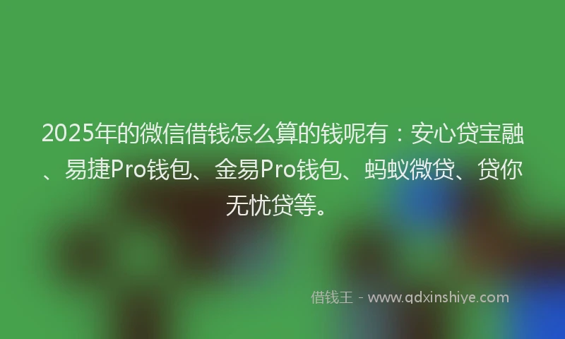 2025年的微信借钱怎么算的钱呢有：安心贷宝融、易捷Pro钱包、金易Pro钱包、蚂蚁微贷、贷你无忧贷等。