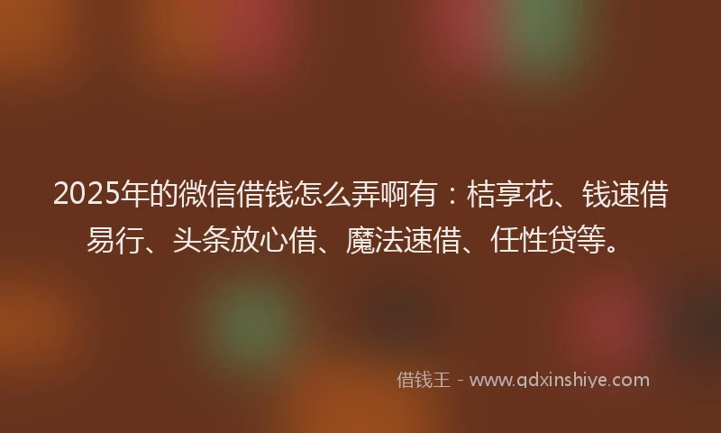 2025年的微信借钱怎么弄啊有：桔享花、钱速借易行、头条放心借、魔法速借、任性贷等。